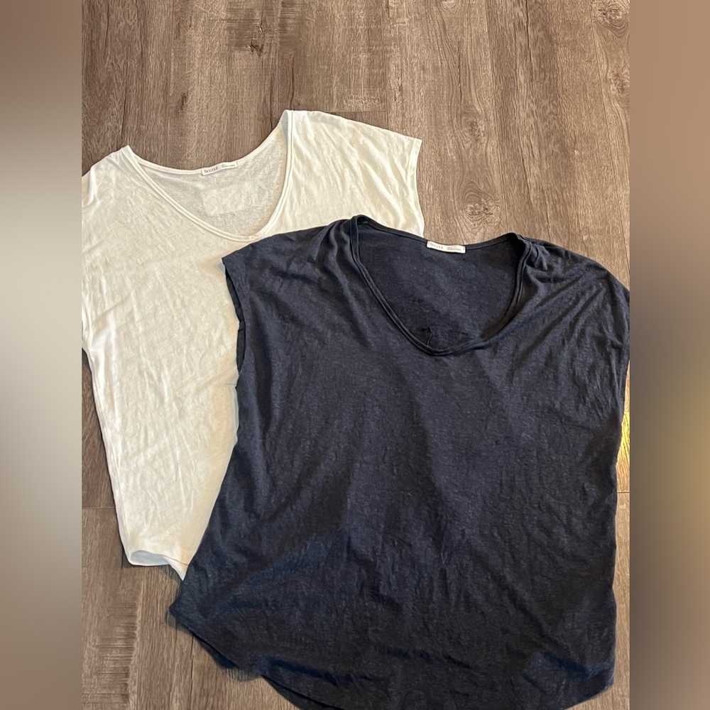 BE COOL - BACK RAW EDGE DETAILED V-NECK LINEN TEE Bundle